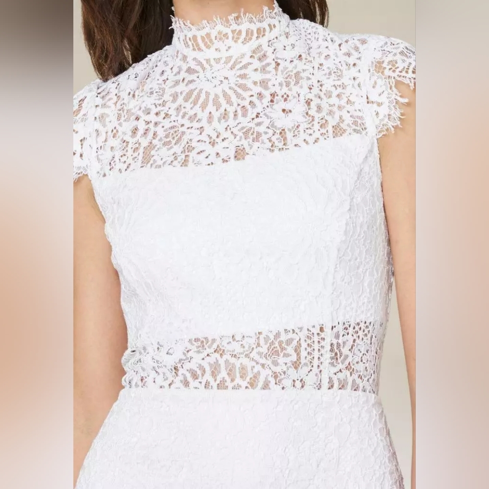 NWT BEBE JESSIE WHITE LACE MOCK NECK DRESS $139 SIZE 6 - Picture 5 of 15